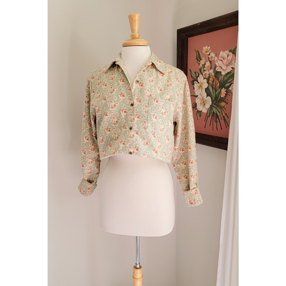 80s Ralph Lauren Floral 1980s Vintage Cotton Flannel Long Sleeve Button Down Top - Picture 5 of 14